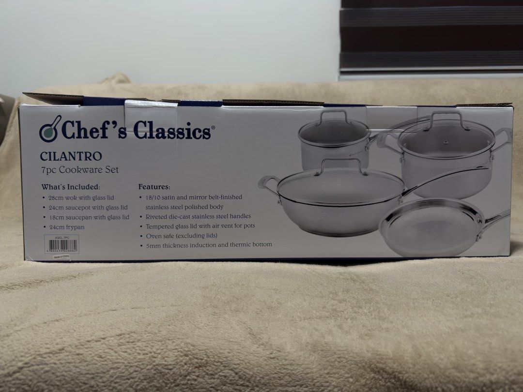 Chef's Classics Stainless Steel Pan Set (Category: Cookware & Accessories) located in Malabon City. Submitted by jamesdysun (Listing ID 1467740547, Image 3). Description: For sale! Chef’s Classics Cilantro 7 pcs Cookware Set Stainless steel set Original and brandnew! Steal price! 4500 fix Mall/Online price: 7,800-10k Loc: Amaia Scapes Bulacan Sta. Maria Bulacan.