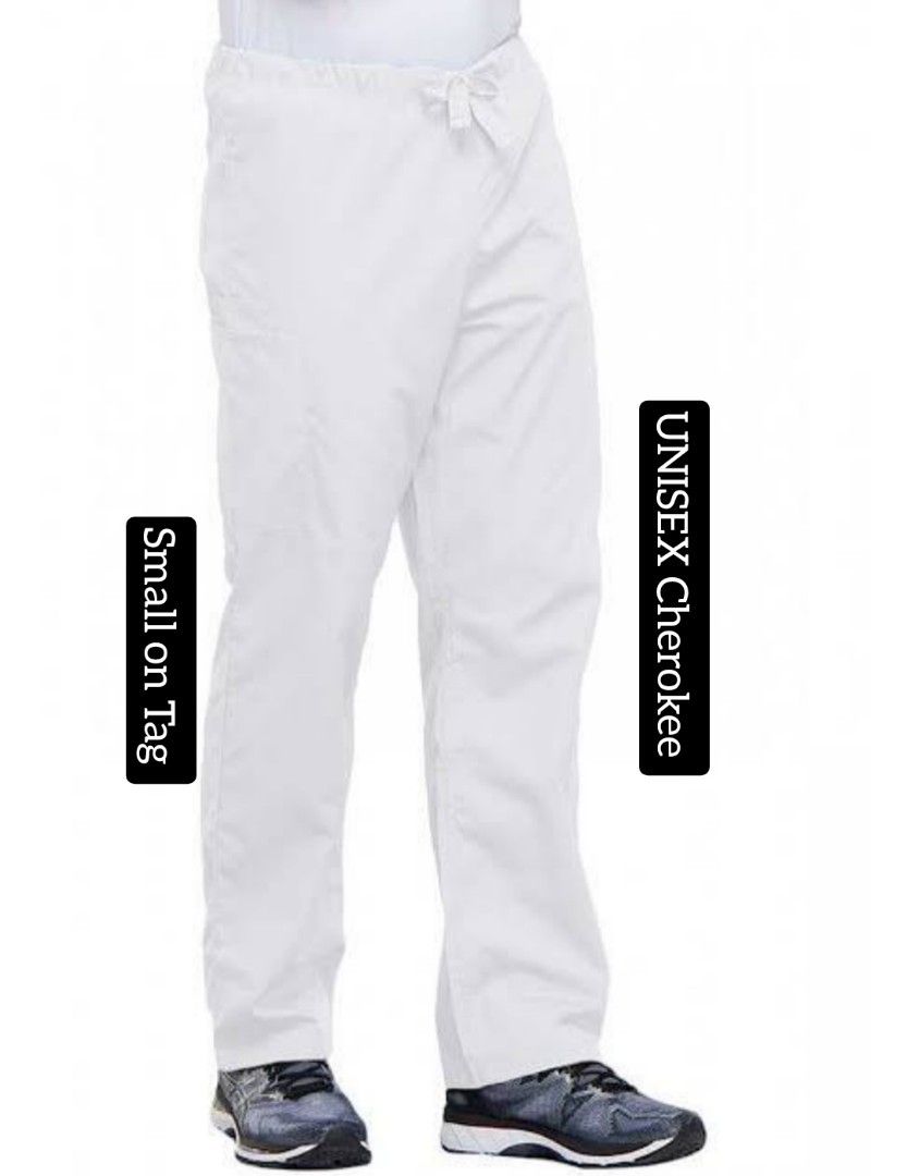 Cherokee UNISEX WHITE Drawstring Scrub Pants (Small on Tag) (Category: Other Bottoms) located in Baguio. Submitted by ogiesiomai23 (Listing ID 1467733635, Image 1). Description: Cherokee Drawstring Unisex Scrub Pants Color: White (White na White) Manual Measurements (Medida) W: Up to 36" Rise:12" L:36" 3 Pockets Cargo Good as New (Looks Unused) P380 + SF.