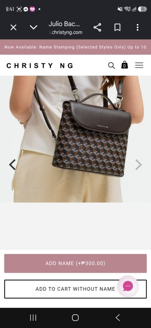 Christy Ng Monogram Backpack (Category: Backpacks) located in Taytay. Submitted by passiveincome89 (Listing ID 1467737714, Image 1). Description: - Brand: Christy Ng - Design: Brown monogram print with a solid dark brown flap top - Features: Convenient top handle and adjustable shoulder straps - Closure: Secure closure under the front flap - Size: Compact and practical, ideal for daily errands or casual - Convertible to sling bag and backpack.