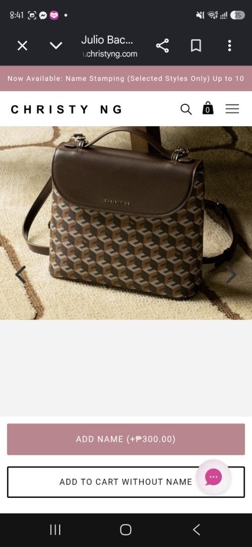 Christy Ng Monogram Backpack (Category: Backpacks) located in Taytay. Submitted by passiveincome89 (Listing ID 1467737714, Image 2). Description: - Brand: Christy Ng - Design: Brown monogram print with a solid dark brown flap top - Features: Convenient top handle and adjustable shoulder straps - Closure: Secure closure under the front flap - Size: Compact and practical, ideal for daily errands or casual - Convertible to sling bag and backpack.