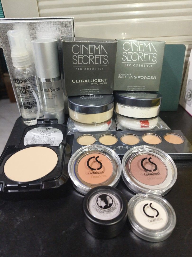 Cinema Secrets Pro Cosmetics Makeup Collection (Category: Makeup) located in Antipolo. Submitted by shopbyey (Listing ID 1467778510, Image 1). Description: - Authentic Cinema Secrets pro cosmetics bundle - Includes setting powders, moisture spray, and ultimate foundation primer - Comes with dual finish powder, 5-pan concealer/ corrector palette, blushes, and single eyeshadows - Items in original packaging and boxes - Ideal for everyday makeup rou