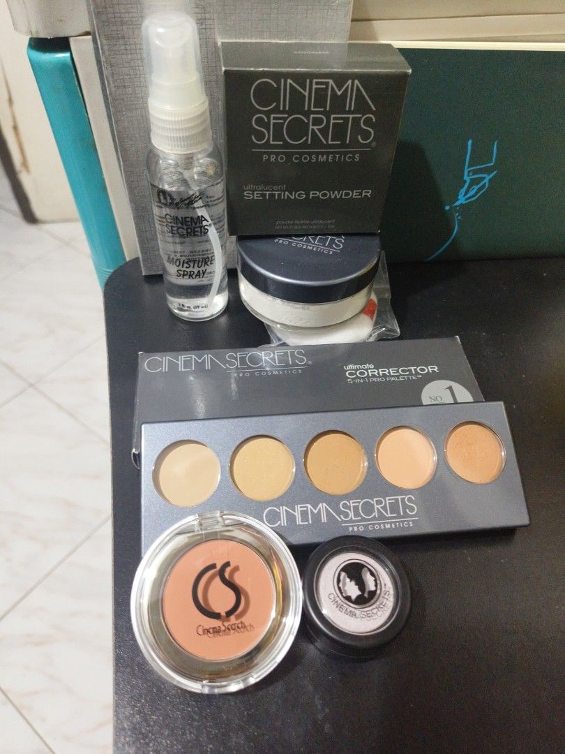 Cinema Secrets Pro Cosmetics Makeup Products (Category: Makeup) located in Antipolo. Submitted by shopbyey (Listing ID 1467782228, Image 3). Description: - P650 per bundle set - Authentic Cinema Secrets pro cosmetics collection - Includes Ultralucent setting powders (boxes and jars) - Moisture spray and ultimate foundation primer - Dual finish powder and ultimate corrector 5-in-1 pro palette - Additional loose powders and face products included -