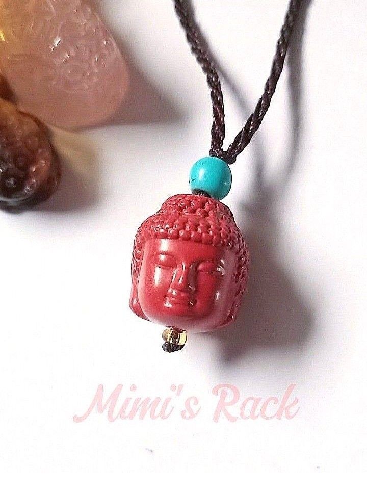 CINNABAR SMALL BUDDHA HEAD ROPE NECKLACE (Category: Necklaces) located in Taguig. Submitted by mimisrack (Listing ID 1467826759, Image 3). Description: ❤️Petite spiritual charm radiating peace and protective energy -Cinnabar symbolizes vitality, protection, and strong positive energy -Buddha head carving represents wisdom, mindfulness, and inner peace -Traditionally worn as a protective spiritual talisman -Encourages calm thinking and balanced de