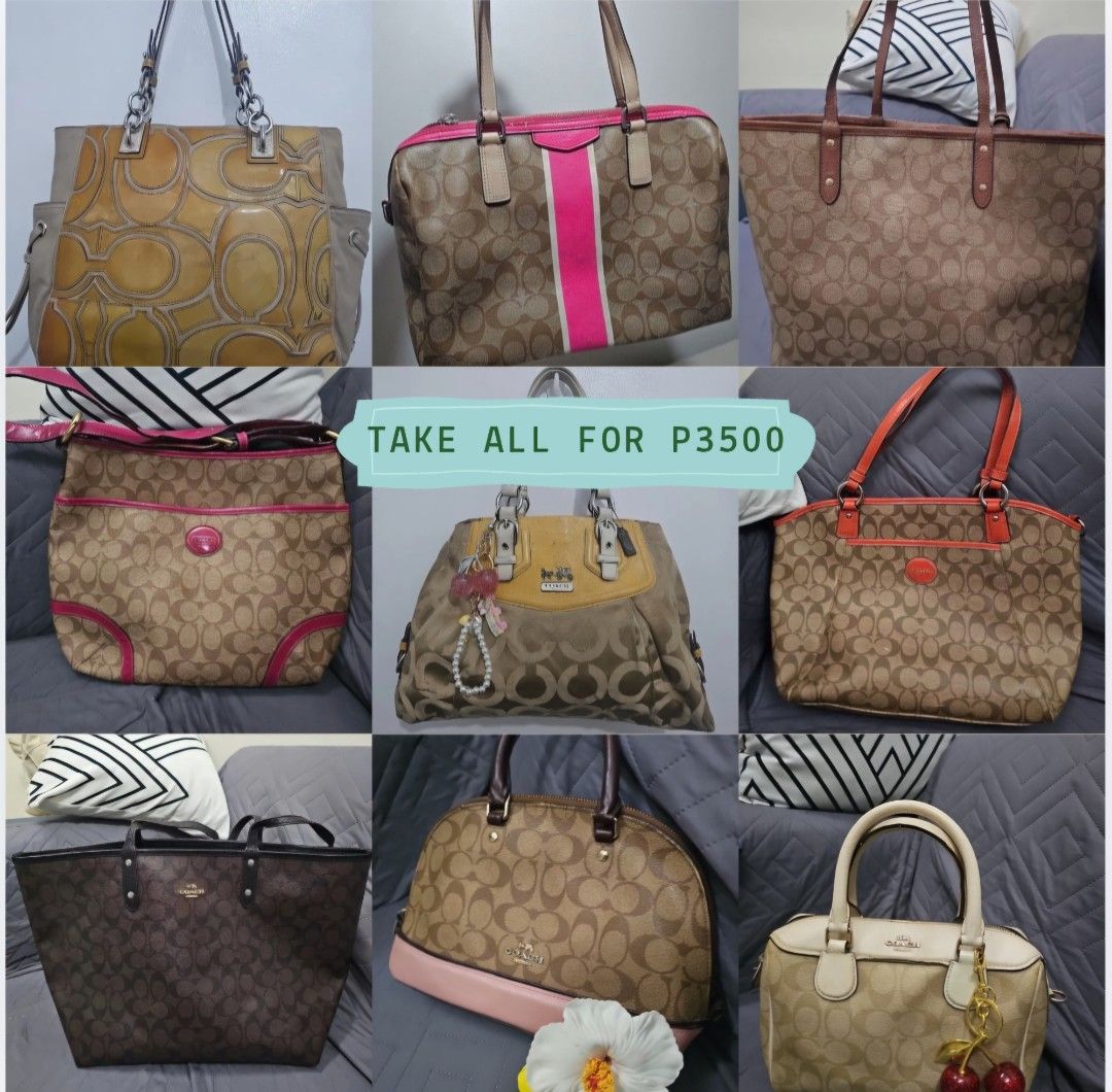 Coach Monogram Bags (Take all) (Category: Tote Bags) located in Manila. Submitted by shopaholicmimi (Listing ID 1467803231, Image 1). Description: 📍PRELOVED bag with flaws/issues (please see photos) boston, bonnie, 2way, sling, tote, shoulder, ashley 📍PLEASE MANAGE YOUR EXPECTATIONS dirt rubber lining minor rubs corner runs not ergo, legacy, vintage, soho, saddle, demi, zoe, carly, eastwest, patchwork, rare, canvas.