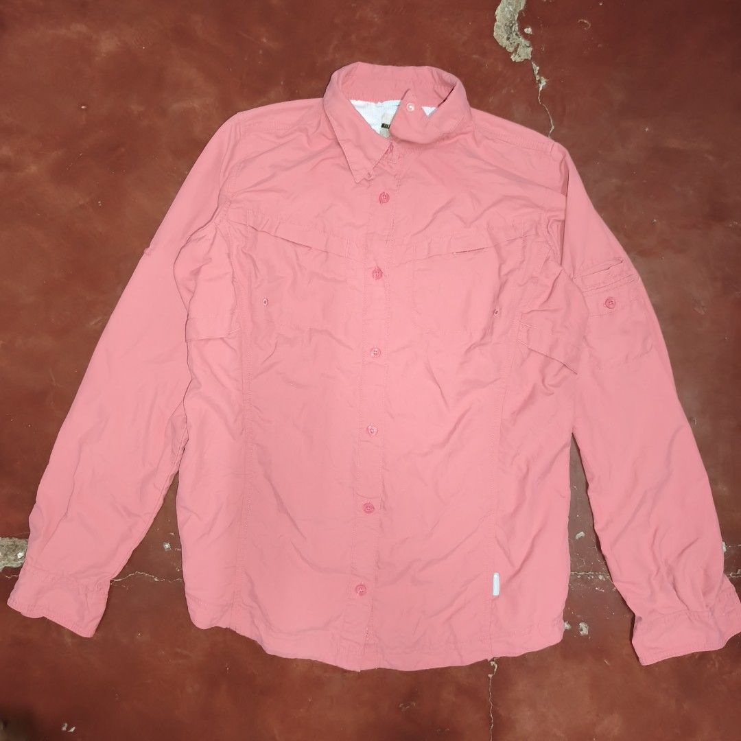 Columbia Titanium Pink Long Sleeve (Category: Activewear) located in Antipolo. Submitted by alphaomega_fox (Listing ID 1467712788, Image 1). Description: Columbia Titanium long sleeve shirt in pink. Button-up front with dual chest utility pockets and velcro closures. Extra pocket on the left sleeve. Lightweight fabric with mesh ventilation panels on the back shoulders for outdoor activities or hiking. Regular fit, button cuffs. large on tag 19x26