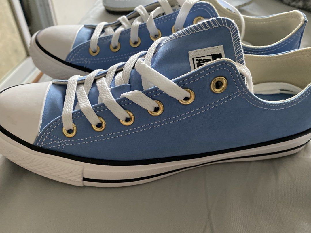 Converse Chuck Taylor All OX Star Open Sky Blue (Category: Sneakers) located in Pasig City. Submitted by luigiramirez_31 (Listing ID 1467089397, Image 2). Description: - Brand: Converse - Model: CTAS Ox (A14990C) - Color: Open Sky (Vibrant Blue/White/Gold) - Size: Men US 8 / Women US 10 / UK 8 / EUR 41.5 / 26.5 cm - Origin: Made in Indonesia - Style: Classic low-top - Inclusion: Original box included.