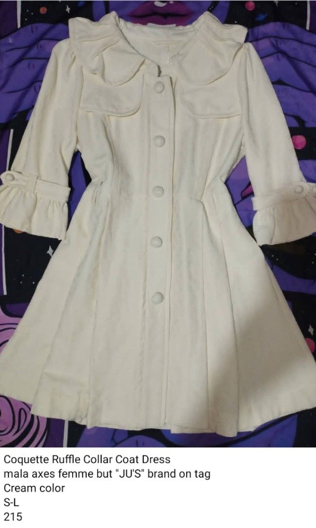 Coquette dress (Category: Coats, Jackets and Outerwear) located in Solano. Submitted by ashamegumi (Listing ID 1467808556, Image 1). Description: Ju's brand coquette coat dress very minimal scratches sa isang buttons Shipping via J&T SF:54php & above.