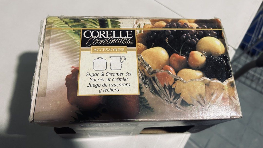 Corelle Coordinates Shadow Iris Sugar and Creamer Set (Category: Coffee & Tea Tableware) located in General Trias. Submitted by csrtechsol61982 (Listing ID 1467649426, Image 2). Description: - Brand: Corelle Coordinates - Pattern: Shadow Iris (floral design) - Material: Durable white ceramic - Set includes: Sugar bowl and creamer - Condition: Brand new in original box/packaging - Ideal for coffee/tea service or gifting.
