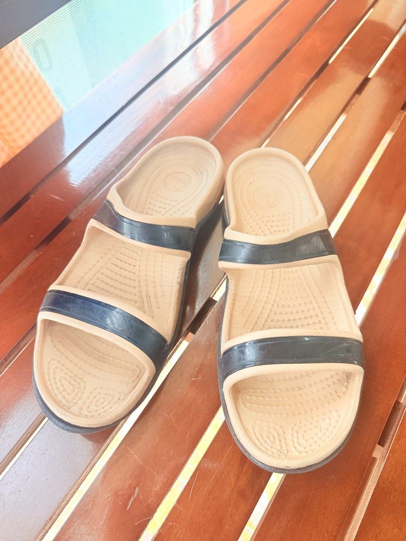 Crocs Sandals Size 6.0 to 6.5 (Category: Sandals) located in Manila. Submitted by sedpuprincess (Listing ID 1467720011, Image 2). Description: - Size: 6.0 to 6.5 - Color: Tan base with dark straps - Style: Two-strap slip-on design - Condition: Good overall with minor signs of previous use - Perfect for comfortable everyday wear.