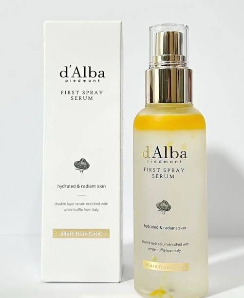 d'Alba First Spray Serum (Category: Face Care) located in Paranaque City. Submitted by our_daily_essentialz (Listing ID 1467728176, Image 1). Description: - Product: d'Alba First Spray Serum - Size: 100ml bottle with original box - Condition: Brand new, unopened, pristine condition - Key Benefit: Double-layer formula with Italian white truffle for deep hydration and radiant skin - Perfect for: Elevating your daily skincare routine - Act fast: Lim