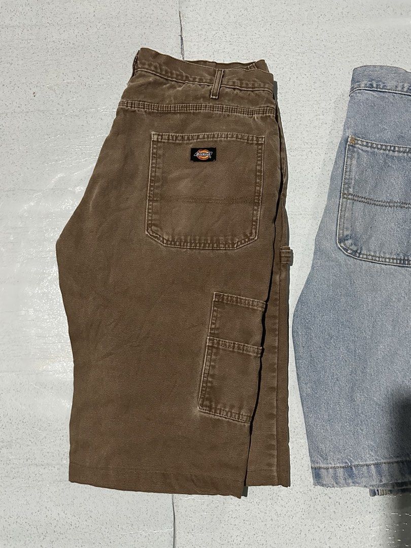 Dickies & X-Large Denim and Cargo Shorts Bundle (Category: Shorts) located in Manila. Submitted by jeproxthrift (Listing ID 1467811048, Image 3). Description: - Bundle of 3 heavy-duty shorts for daily wear or skating - Pair 1: Brown Dickies carpenter shorts with utility pockets - Pair 2: Light wash denim carpenter shorts featuring a hammer loop - Pair 3: Dark blue X-Large shorts with contrast stitching and leather brand patch - Made with durable,
