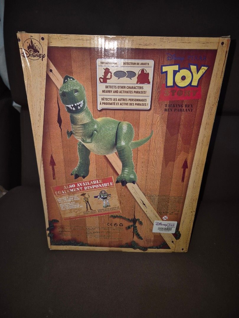 Disney Toy Story Talking Rex Figure (Category: Figurines & Statues) located in Bacoor. Submitted by gino_dc (Listing ID 1467616869, Image 2). Description: - Brand: Disney Pixar Toy Story - Item: Talking Rex Figure - Condition: Brand new, still sealed in original box - Features: Says 11 fun phrases and includes a toy detector that recognizes nearby characters - Mobility: Movable arms and legs for posing - Design: Classic green dinosaur with white 