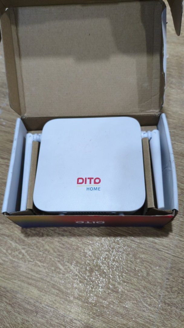 Dito Home 4G and 5G Modems (Category: Networking) located in Bulacan. Submitted by jlmallari95 (Listing ID 1467653695, Image 2). Description: - Complete Dito Home router set with original boxes - 4G modem equipped with dual antennas included - 5G modem with dual-band Wi-Fi capability included - Clean hardware condition, well-maintained inside boxes - Ready for fast and easy home internet setup - 450 pesos (4G Modem) | 850 pesos (5G Modem).