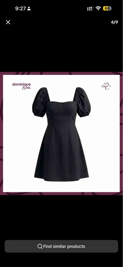 dominique & co. black puff sleeve mini dress (Category: Dresses) located in Manila. Submitted by chantalbe69523 (Listing ID 1467746292, Image 1). Description: - Brand: Dominique & Co. - Style: Classic Little Black Dress (LBD) - Design: Puff sleeves, square neckline, and fitted bodice with panel details - Skirt: Flared skirt with a subtle textured fabric - Versatility: Easy to dress up for events or down for casual days - Condition: Excellent.