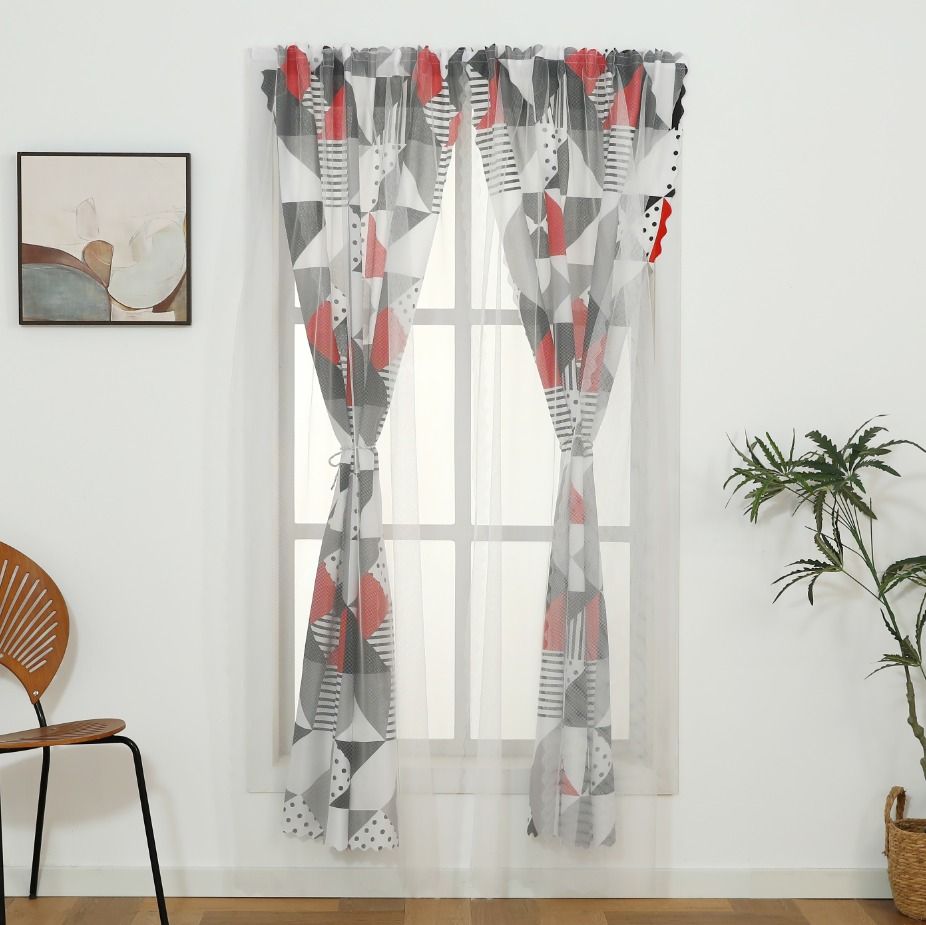 Double Layer Mesh Curtains 100*185CM (Category: Curtains & Blinds) located in Manila. Submitted by rarewhale_487098 (Listing ID 1467666946, Image 1). Description: - Brand: H.Cheng Home - Size: 100 x 185 cm - Design: 2-in-1 style with sheer mesh and patterned main layer - Freebie: Installation velcro tape included - Prints: Available in various floral, butterfly, and geometric designs - Best for: Bedroom or living room windows with easy hang-up se