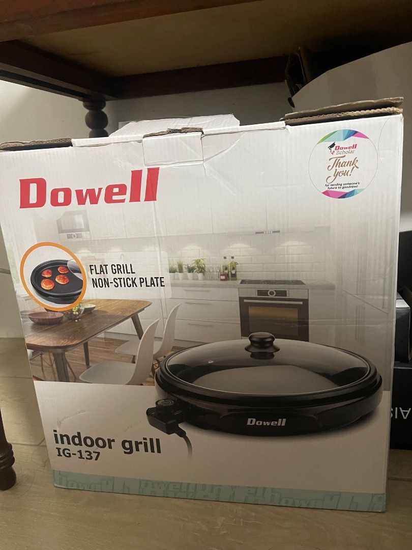 Dowell Indoor Grill IG-137 (Category: BBQ, Grills & Hotpots) located in Subic. Submitted by anything_lovely_under_the_sun (Listing ID 1467756651, Image 1). Description: - Brand new in original box: Dowell Indoor Grill Model IG-137 - Perfect for indoor samgyup, barbecue, and grill nights with minimal smoke - 37cm non-stick flat grilling plate with a clear glass cover - Adjustable temperature control with thermostat and power light indicator - Equi