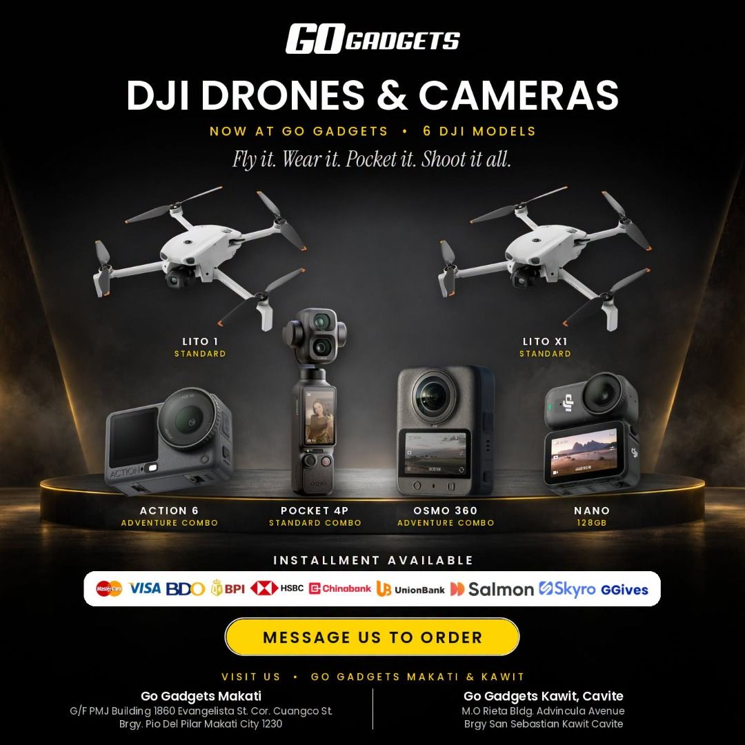 Drones, action cams and pocket gimbals from DJI, (Category: Drones) located in Makati City. Submitted by eckang12 (Listing ID 1467621887, Image 1). Description: 🎥 Perfect for: ✔ Aerial photos & videos (drones) ✔ Travel videos ✔ Vlogging & content creation ✔ Motorcycle rides & motovlogging ✔ Action & sports shots.
