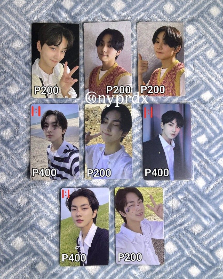 Enhypen Jungwon Random Photocards (Category: K-Wave Merchandise) located in Davao. Submitted by nyprdx (Listing ID 1467818405, Image 1). Description: All marked with 1:1 are P400 the rest are P180-P200. CAN TINGI EXCEPT 1:1‼️ Border:Day One (Dusk), Border:Carnival (Lucky Draw), Dimension:Dilemma (RPCs & POB), Dimension:Answer (Yet Ver. & POB).