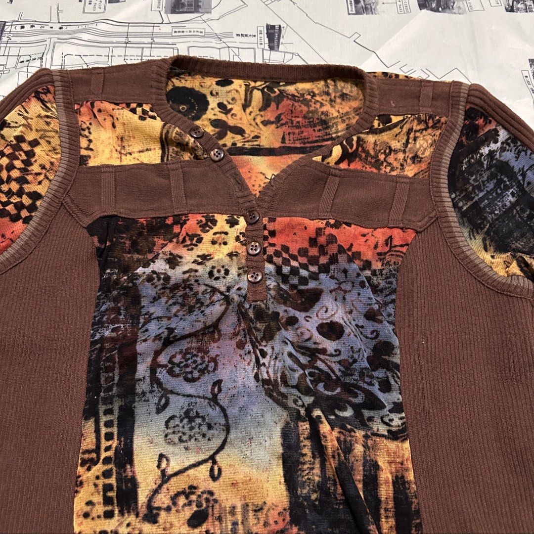 esoteric brown rainbow graphic mesh henley top (Category: Longsleeves) located in Manila. Submitted by youarepaintedyouth (Listing ID 1467758683, Image 2). Description: .