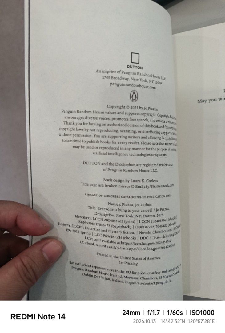 Everyone Is Lying To You (Category: Storybooks) located in Valenzuela. Submitted by catherinecaisipacuna25 (Listing ID 1467742708, Image 3). Description: Everyone Is Lying To You by Jo Piazza -US Paperback -bought from FullyBooked (Orig price was 1,064) -with plastic cover -No spine crease, no annotations/writings -VVVGC. Like New Can send video for the full condi of the book MOP: GCASH ONLY (PAYMENT FIRST) MOD: SAME DAY DELIVERY OR DIRECT J&T ON