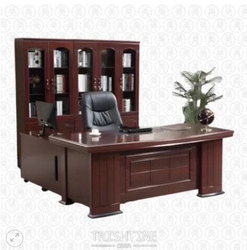 TXT-078 | L-Shape Executive Table (Category: Office Furniture & Fixtures) located in Caloocan City. Submitted by jim.trishtineofficefurnitures (Listing ID 1467660431, Image 1). Description: - Complete executive office furniture set in rich dark wood finish - Includes large desk with panel detailing, rolling black leather office chair, and tall glass-door bookcase - Offers ample storage space for books and files - Sturdy solid wood construction id