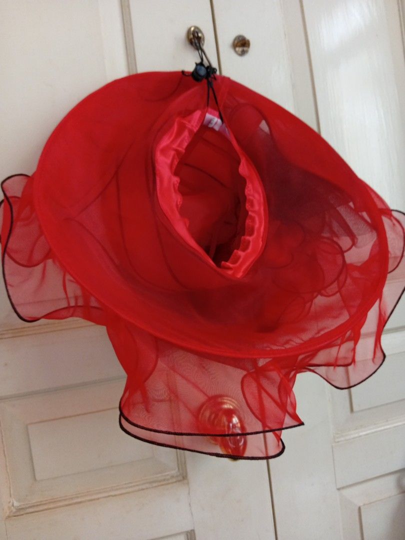 Fancy red hat (Category: Hats & Beanies) located in Singapore. Submitted by blackjack8 (Listing ID 1467622012, Image 3). Description: - Striking red hat with elegant black mesh and floral accents - Eye-catching design featuring ruffled brims and delicate details - Great for weddings, garden parties, or festive celebrations - Meetup available at Outram Park MRT (White hat available also. See photo 5 and in my lists) Fast deal. take both colours at
