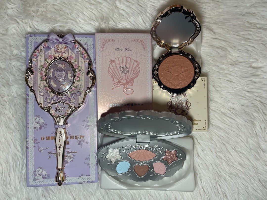 Flower Knows Makeup Bundle XIV (Category: Makeup) located in Las Pinas. Submitted by rich.collects (Listing ID 1467737579, Image 2). Description: 🌸 Bunny Garden Hand Mirror - Wisteria Purple 🌸 Shell’s Jewel Eyeshadow Palette - 02 Marine Shell 🌸 Little Angel Cream Blush - 05 Fingertip Stellar .