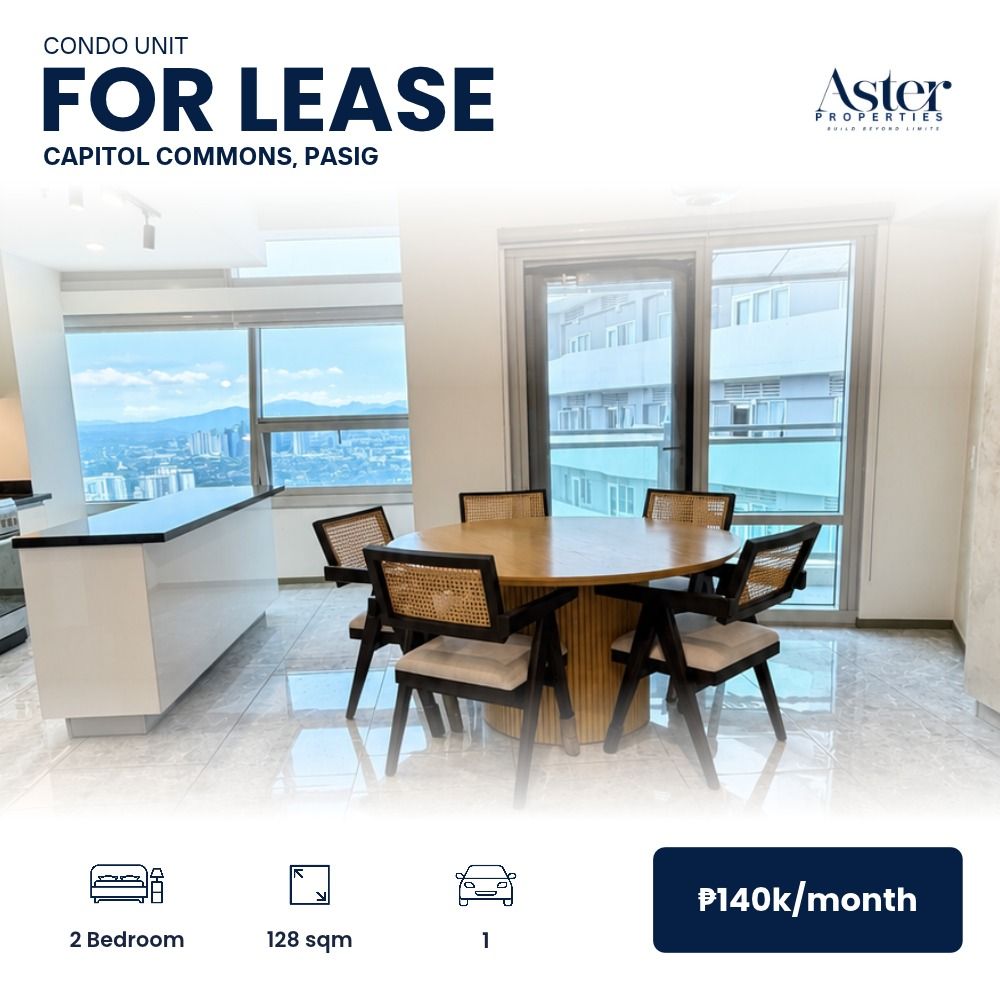 FOR LEASE | Condo Unit at Capitol Commons in Pasig (Category: Apartments & Condos) located in Manila. Submitted by asterproperties (Listing ID 1467698637, Image 1). Description: FOR LEASE | Condo Unit at Capitol Commons in Pasig Located at Capitol Commons in Pasig, this spacious 128 sqm 2 Bedroom condo unit offers a comfortable living space with additional rooms for household staff and storage, ideal for convenient city living. Property Details: 