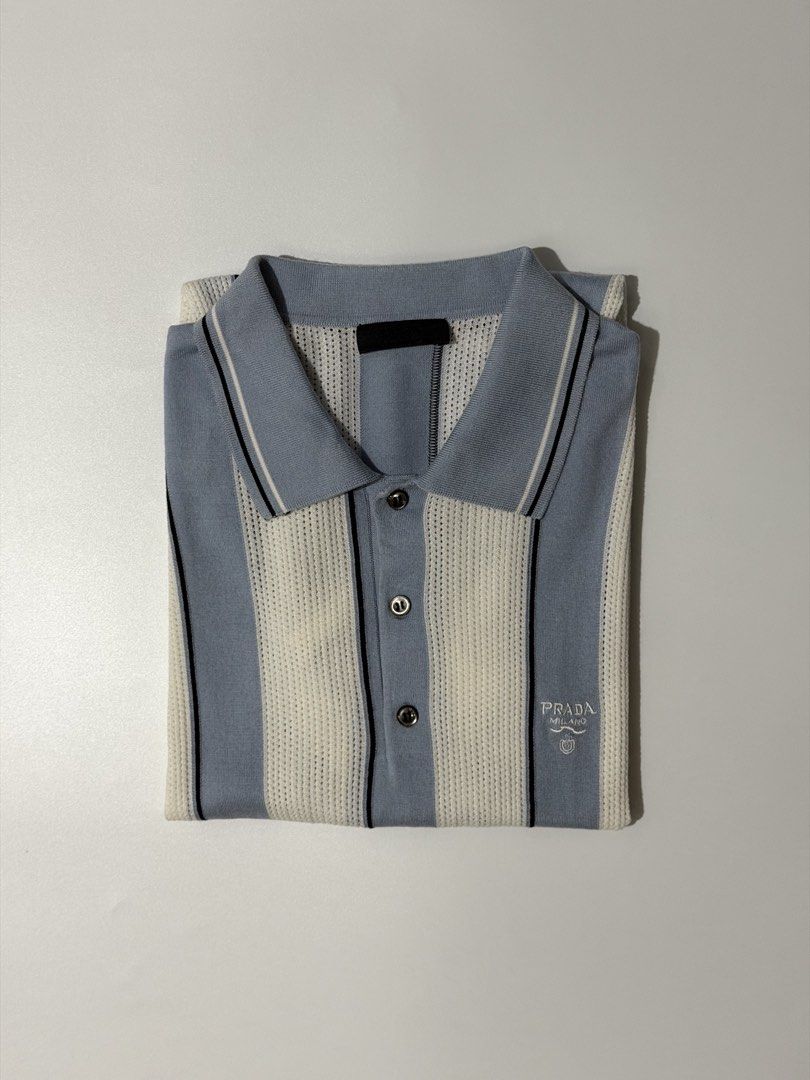 For sale (Category: Tshirts & Polo Shirts ) located in Marikina City. Submitted by skkagawad041591 (Listing ID 1467616216, Image 1). Description: Prada silk and cotton Intarsia knit polo Size small Dimension Width 18 | Length 27.5 Good as new.