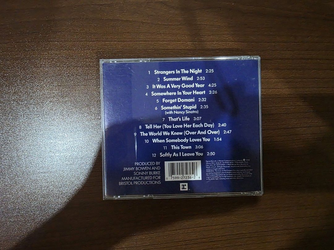 Frank Sinatra - Frank Sinatra's Greatest Hits (CD) (Category: CDs & DVDs) located in Camalig. Submitted by kyoudayo (Listing ID 1467706589, Image 2). Description: - Title: Frank Sinatra - Frank Sinatra's Greatest Hits - Format: Compact Disc rear insert and jewel case packaging - Highlights: Includes classics like Strangers In The Night, Summer Wind, and Somethin' Stupid (with Nancy Sinatra) - Production: Produced by Jimmy Bowen and Sonny Burke - 