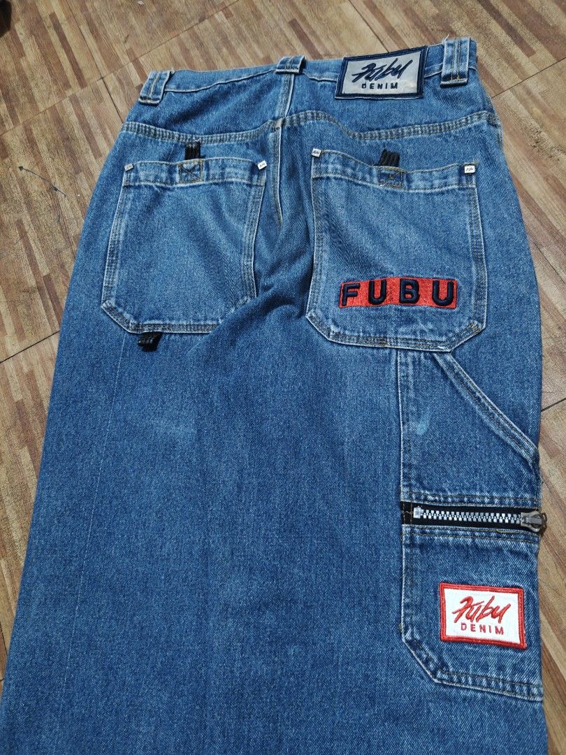 FUBU Carpenter (Category: Jeans) located in Baguio. Submitted by havs5555 (Listing ID 1467713031, Image 2). Description: Y2K HIPHOP FUBU CARPENTER EMBROIDERED JEANS Waist 30 Length 43 Leg Opening 8 Thighs 12.
