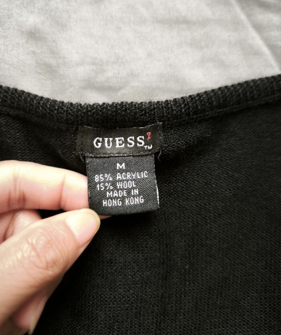 Guess black cardigan (Category: Longsleeves) located in Manila. Submitted by wearforce (Listing ID 1467754429, Image 3). Description: Guess black cardigan fit: M-L good condition color rate 9/10 249 + sf.