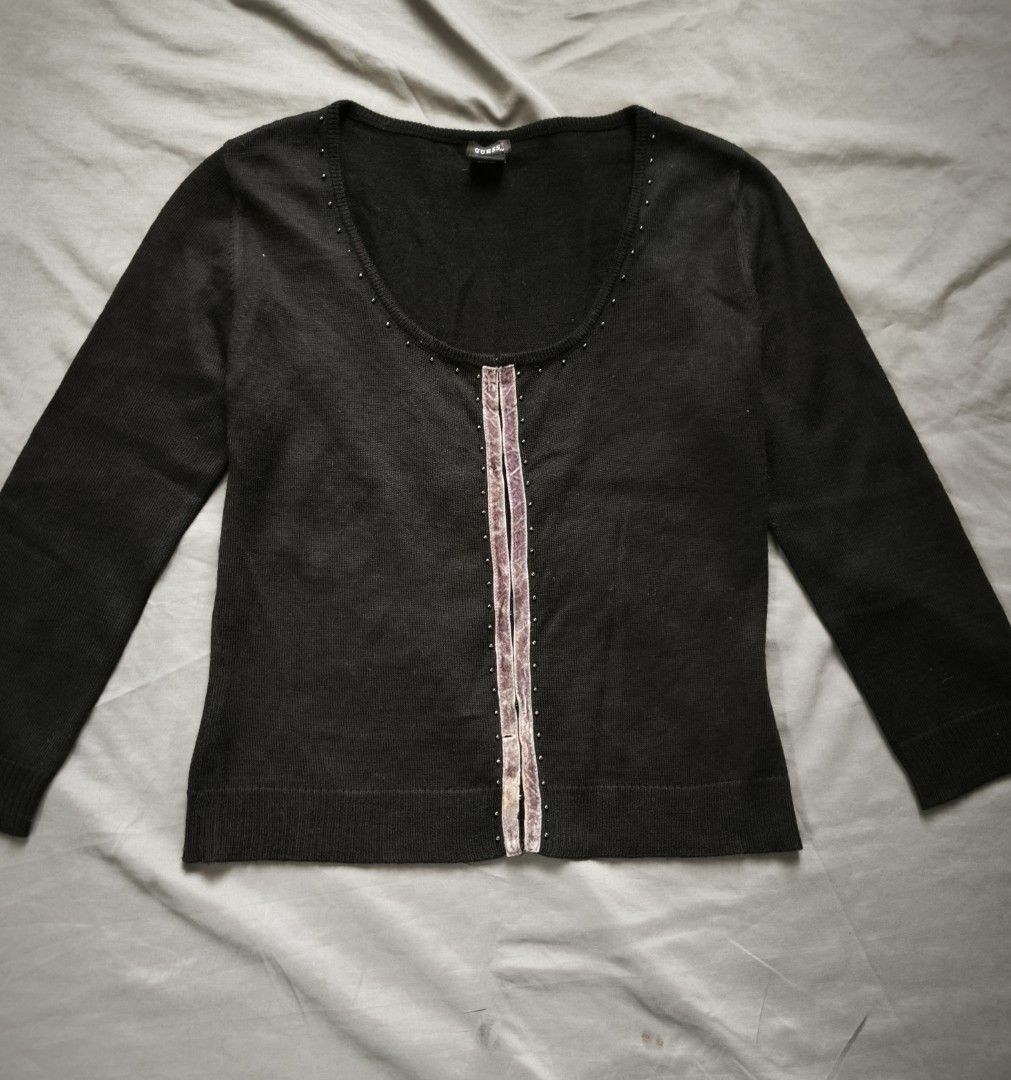 Guess black cardigan (Category: Longsleeves) located in Manila. Submitted by wearforce (Listing ID 1467754429, Image 2). Description: Guess black cardigan fit: M-L good condition color rate 9/10 249 + sf.