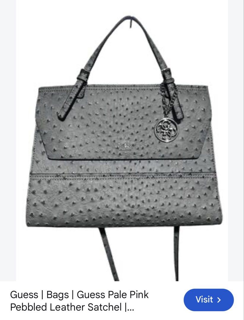 Guess Grey Ostrich Texture Satchel Handbag (Category: Luxury Bags & Wallets) located in Angeles City. Submitted by deyninazd (Listing ID 1467612965, Image 2). Description: Brand: Guess Style: Structured Top-Handle Satchel Colorway: Slate Grey Finish: All-over exotic ostrich-embossed texture Provenance: 100% Authentic — Personally sourced from the US 🇺🇸 Inclusions: Bag only (Box not included) Condition: Pristine / Like-New. Carried only once for