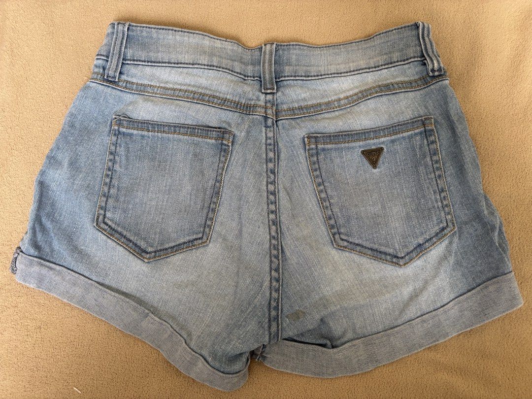 Guess Light wash blue denim rolled hem (Category: Shorts) located in Pasig City. Submitted by llovedbyliv (Listing ID 1467633386, Image 3). Description: Waist - 27in Length - 10in Stain (see in photos) .