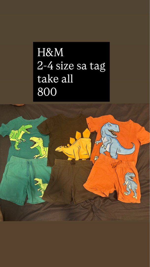 H&M Kids Clothing Sets Take All (Category: Babies & Kids Fashion) located in Makati City. Submitted by Cole19 (Listing ID 1467616994, Image 2). Description: Preloved branded kid boy clothes well used some has paints but not noticeable since it’s printed. negotiable for those who want it. .