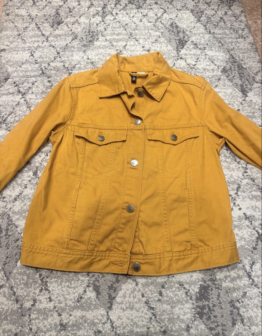 H&M Mustard Yellow Denim Jacket Size XS (Category: Coats, Jackets and Outerwear) located in Quezon City. Submitted by wardrobeforher (Listing ID 1467750116, Image 1). Description: - classic denim trucker jacket - vibrant mustard yellow.