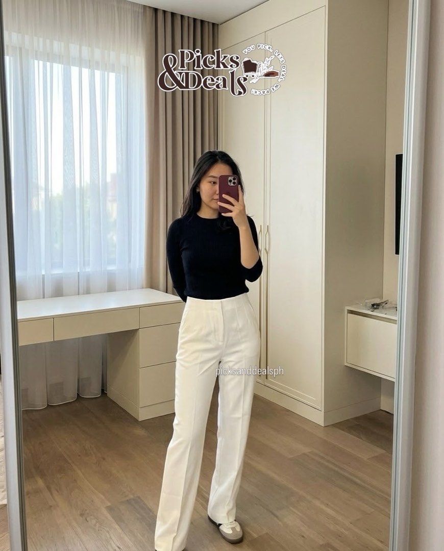 OG H&M Women White Trousers (Category: Other Bottoms) located in Quezon City. Submitted by secondchanceplease (Listing ID 1457064350, Image 1). Description: washed but never used Waistline: 12.5in flatlaid 14in stretch Length: 35in.