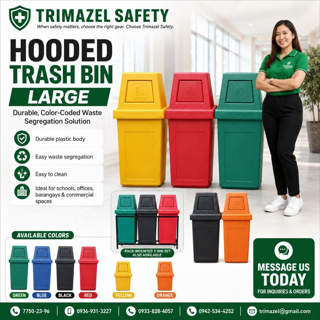 hooded trash bin (Category: Waste Bins & Bags) located in Quezon City. Submitted by irishbayaban20 (Listing ID 1467604958, Image 1). Description: ✅ Guaranteed lowest price ✅ Quality products ✅ 100% LEGIT TRUSTED SUPPLIER! ✅ With Complete Legal Documents ✅ BIR Registered We Supply All Kinds Of PPE Supplies, Raincoat, Hard Hat, Cooler Box, Plastic Trash Bin, Road Barriers, Kayak Boats, Crystal Kayak, Traffic Cone, T-Bollards & All Kinds Of Safety S