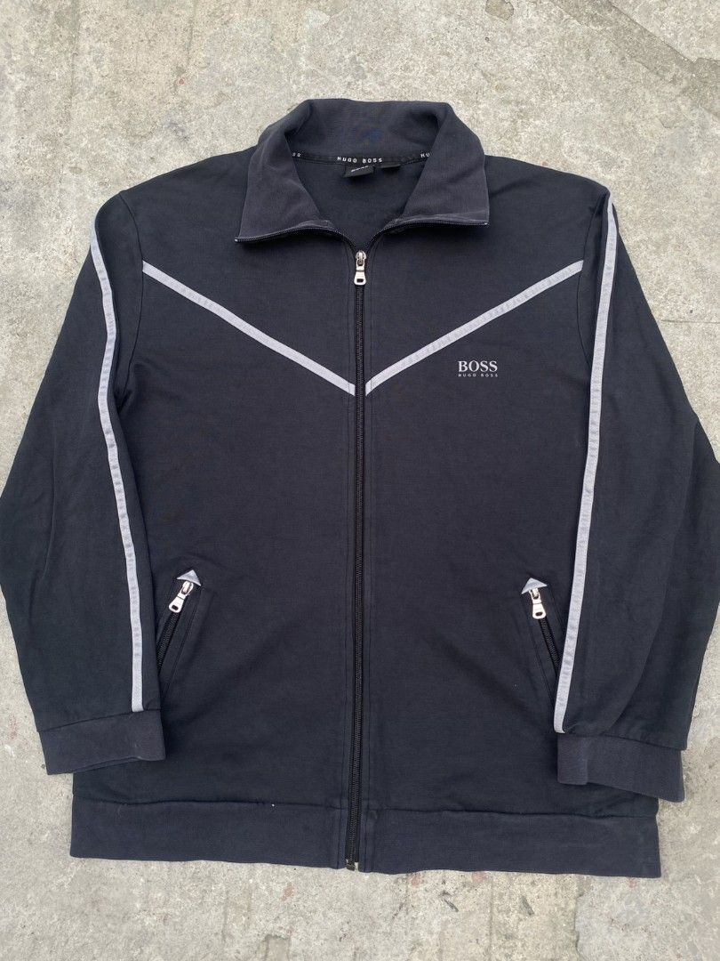 HUGO BOSS TRACK JACKET (Category: Hoodies) located in Manila. Submitted by lunaras_declutter (Listing ID 1467714074, Image 2). Description: LARGE EXCELLENT CONDITION 9.5 COLOR RATE NO FLAWS.