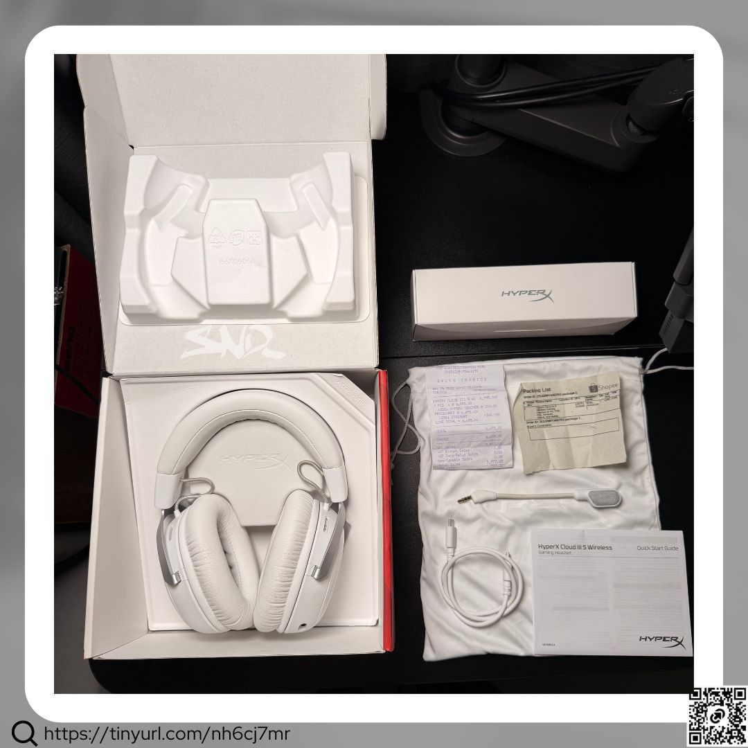 HyperX Cloud III S Wireless Gaming Headset (Category: Headphones & Headsets) located in Quezon City. Submitted by sonder_listings (Listing ID 1467630724, Image 1). Description: • Complete w/box & inclusions • Date of purchase: December 26, 2025 • Will include physical receipt • Up to 120 Hours of Battery Life • 2.4GHz Wireless, Bluetooth, or Instant Pair • HyperX Signature Comfort and Durability • Angled 53 mm Drivers • Compatibility: PC; Mac; PS