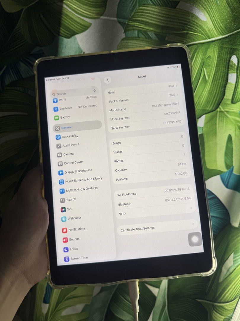 Ipad 9th Gen 64Gb (Category: iPad) located in Antipolo. Submitted by nathalietr08 (Listing ID 1467609971, Image 2). Description: RUSH Ipad 9th Gen 64Gb Wi-Fi - True tone and touch Id working - With box - IOS 27.0.1 Latest Version - With clear case and matte screen protector loc: Antipolo simbahan.