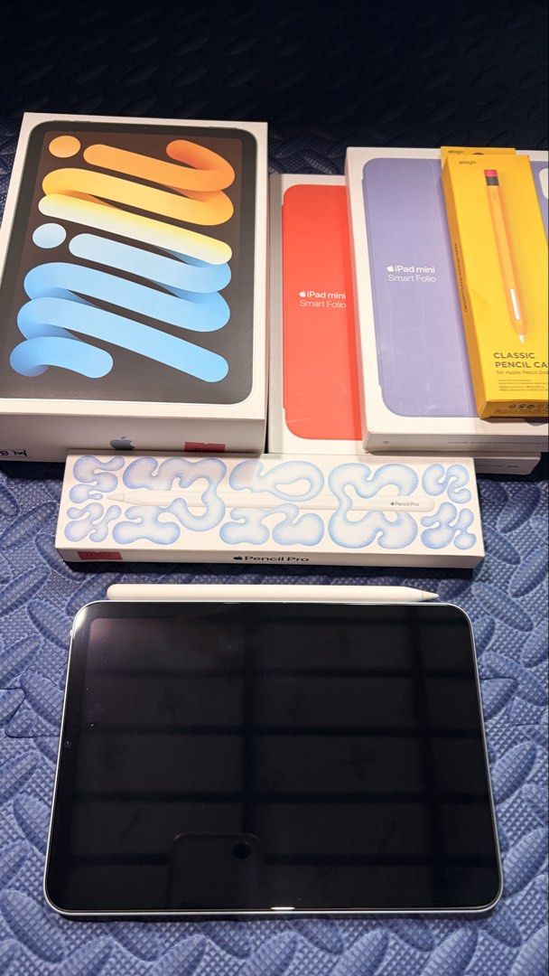iPad mini 7th generation (128GB, Sky Blue) (Category: iPad) located in Valenzuela. Submitted by kokobeyb (Listing ID 1467710163, Image 1). Description: -bought last December 8, 2024 -complete with box, unused cable and charger -with peel sticker, can still give you the unboxing feels -97% smooth (day 0 tempered glass with 3 minor dents due to bathroom accident) -89% battery health (can still last more than a day of fair usage) -comes with origina