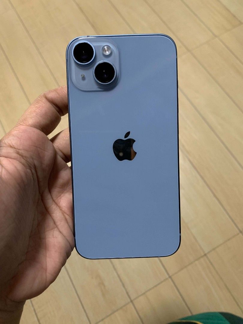 IPHONE 14 128 GB BLUE (Category: iPhone 14 Series) located in Rizal. Submitted by angeeeeeeeel8 (Listing ID 1467794847, Image 1). Description: iPhone 14 128GB Blue - Good as New Nabili last December 2025 • 10 months old pa lang • 96% Battery Health • makinis overall, with minor paint chip sa camera ring (common issue, camera lens mismo no issue, malinaw pa din) - see close-up photo • Openline, NTC, No iCloud issue • All working: Face ID, True Ton