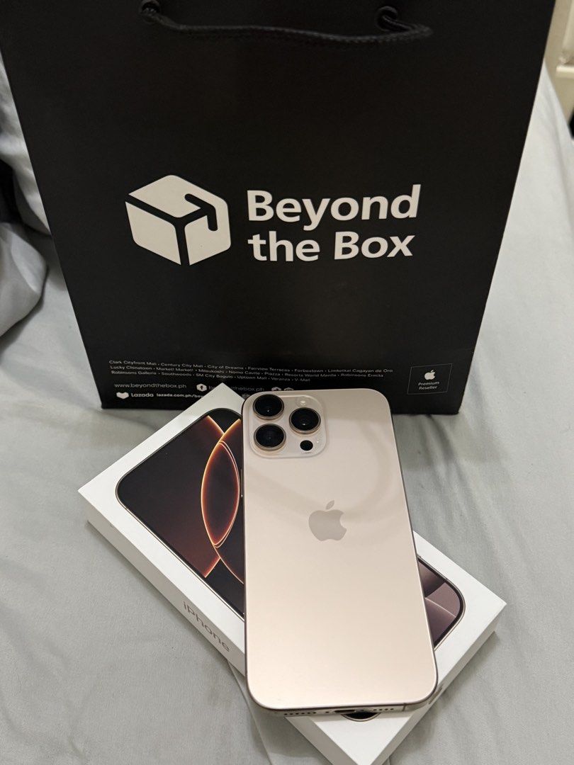 Iphone 16 pro max 512gb dessert titanium (Category: iPhone 16 Series) located in Quezon City. Submitted by _itsA (Listing ID 1467757400, Image 1). Description: Bought from beyond the box With receipt :) No issue 100% Not refurbished No history of replacement/repair Good as new 83% batt health Inclusion: orig box & unit only! Rfs: upgrade Meet up or pick up only.