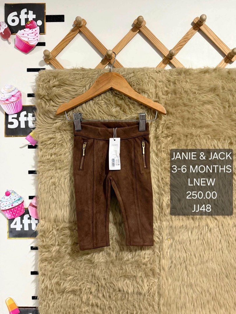 Janie & Jack Faux Suede Pants (Category: Babies & Kids Fashion) located in Jaen. Submitted by kmg0219 (Listing ID 1467607713, Image 1). Description: - Brand: Janie & Jack - Size: 3-6 months - Color/Material: Brown faux suede, super soft - Condition: Brand new with original store tag attached - Features: Cute gold-tone decorative zippers and easy pull-on style - Perfect addition to your baby's stylish wardrobe.