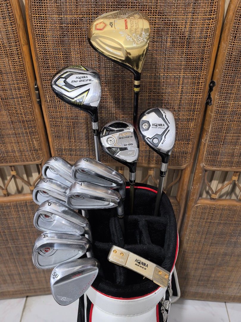 Japa brand golf set for beginners (Category: Golf) located in Caloocan City. Submitted by ace2729 (Listing ID 1467774789, Image 1). Description: HONMA/PRGR GOLF SET FOR BEGINNERS *DRIVER: HONMA MUTSUMI - 10.5° -R FLEX *WOOD: HONMA BEZEAL - #5-18° -R FLEX *UTILITY : HONMA BERES - #5-28° - R FLEX *UTILITY: HONMA TOUR WORLD - #19° - R FLEX *IRONS: PRGR EGG 2019 - 6,7,8,9,P,A & TITLEIST VOKEY 58° WEDGE & HONMA BERES pp-101 4⭐⭐⭐⭐ PUTTER - R FLEX - GRA