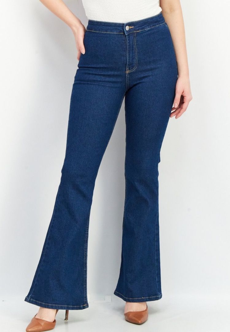 Jennyfer Dark Blue High-Waisted Flare Jeans (Category: Jeans) located in Caloocan City. Submitted by crateandbarrel (Listing ID 1467801034, Image 3). Description: - Brand: Jennyfer - Color: Dark blue wash - Fit: High-waisted, stretchable fabric - Style: Flared leg, classic design - Closure: Front button and zip - Pockets: Two back patch pockets - Waist size: 28 to 29 inches Brand new with tag .