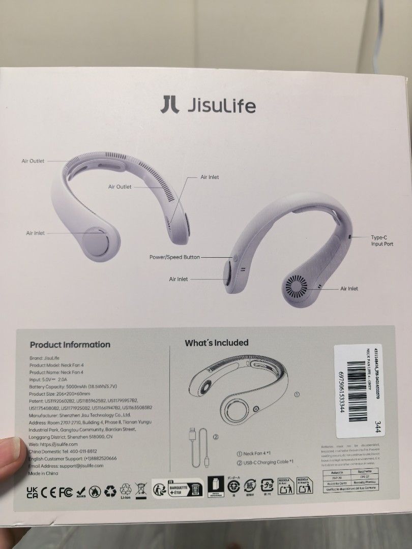 Jisulife Neck Fan 4 Portable Grey (Category: Fans) located in Makati City. Submitted by sp_espie (Listing ID 1467823310, Image 2). Description: - Authentic Jisulife Neck Fan 4 (Grey) - 5000mAh battery with up to 16.5 hours run time - Wide-area surround cooling technology - 5-speed wind adjustment for custom comfort - Sweat-proof design ideal for outdoor use - Lightweight, portable, and includes USB-C charging cable.