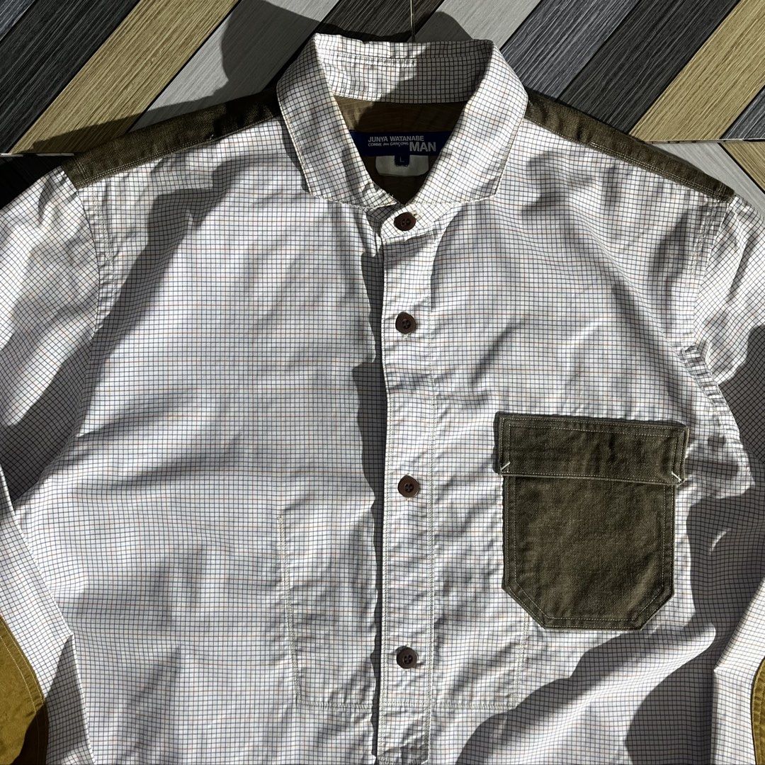 Junya Watanabe MAN SS14 Plaid Panel Check Shirt (Category: Formal Shirts) located in Daraga. Submitted by th3cliquejunks (Listing ID 1467771910, Image 2). Description: Junya Watanabe MAN SS14 Plaid Panel Check Shirt Tagged Size: Large Condition: 9.5/10 Flaw: Minimal dot stain at the lowerback, check pics. No major flaw Measurement: Pit to pit: 20” Length: 28” - 4,920 Dm!.